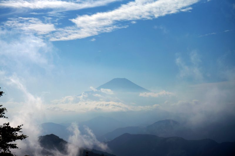 鍋割山山頂から富士山を望む